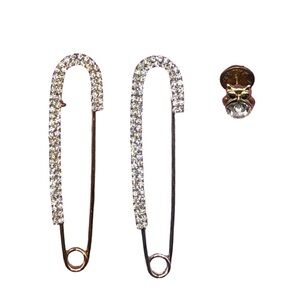 Elegant Crystal 1 Gold & 1 Silver Safety Pin Brooch & cute gold crystal Owl pin